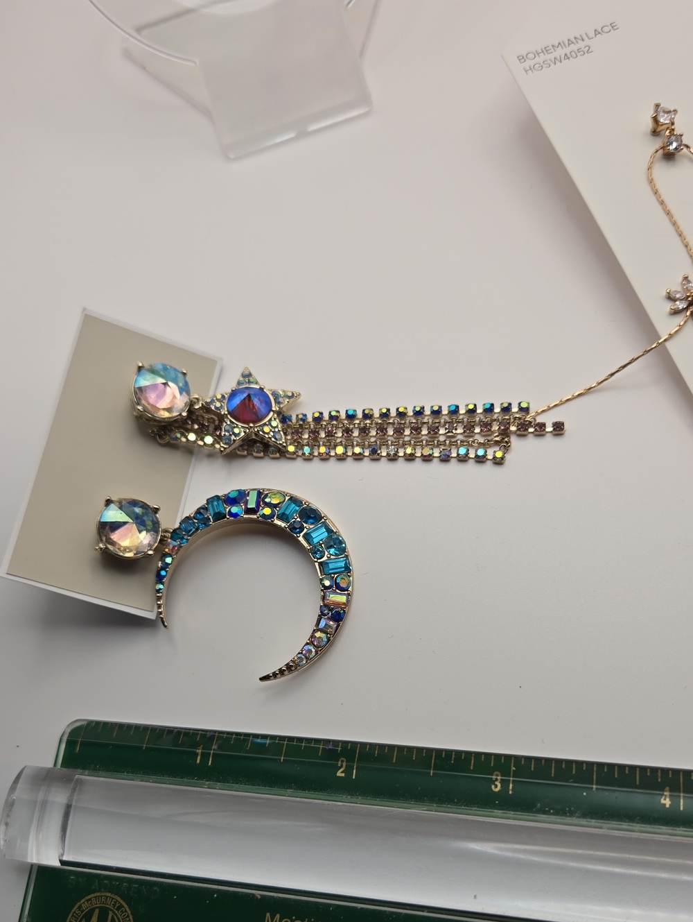Betsey Johnson Iridescent Star & Crescent Moon Asymmetrical Earrings - Blue - Picture 10 of 11